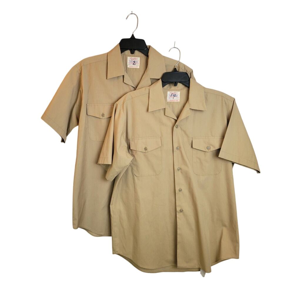Lot of 2 Military Creighton Tan Army Uniform Button Down Shirts Men's Size M/L